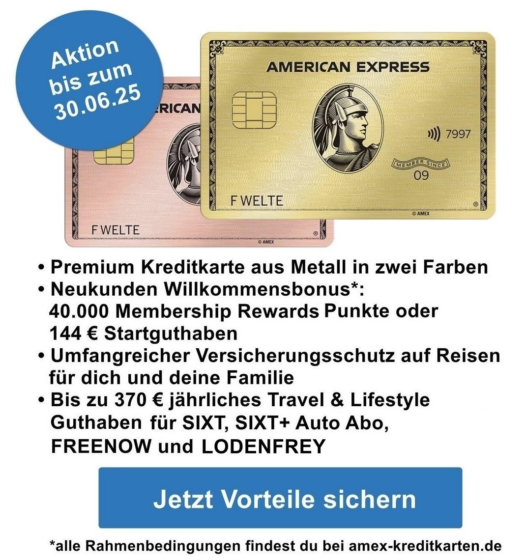 American Express Gold Card in zwei Farben