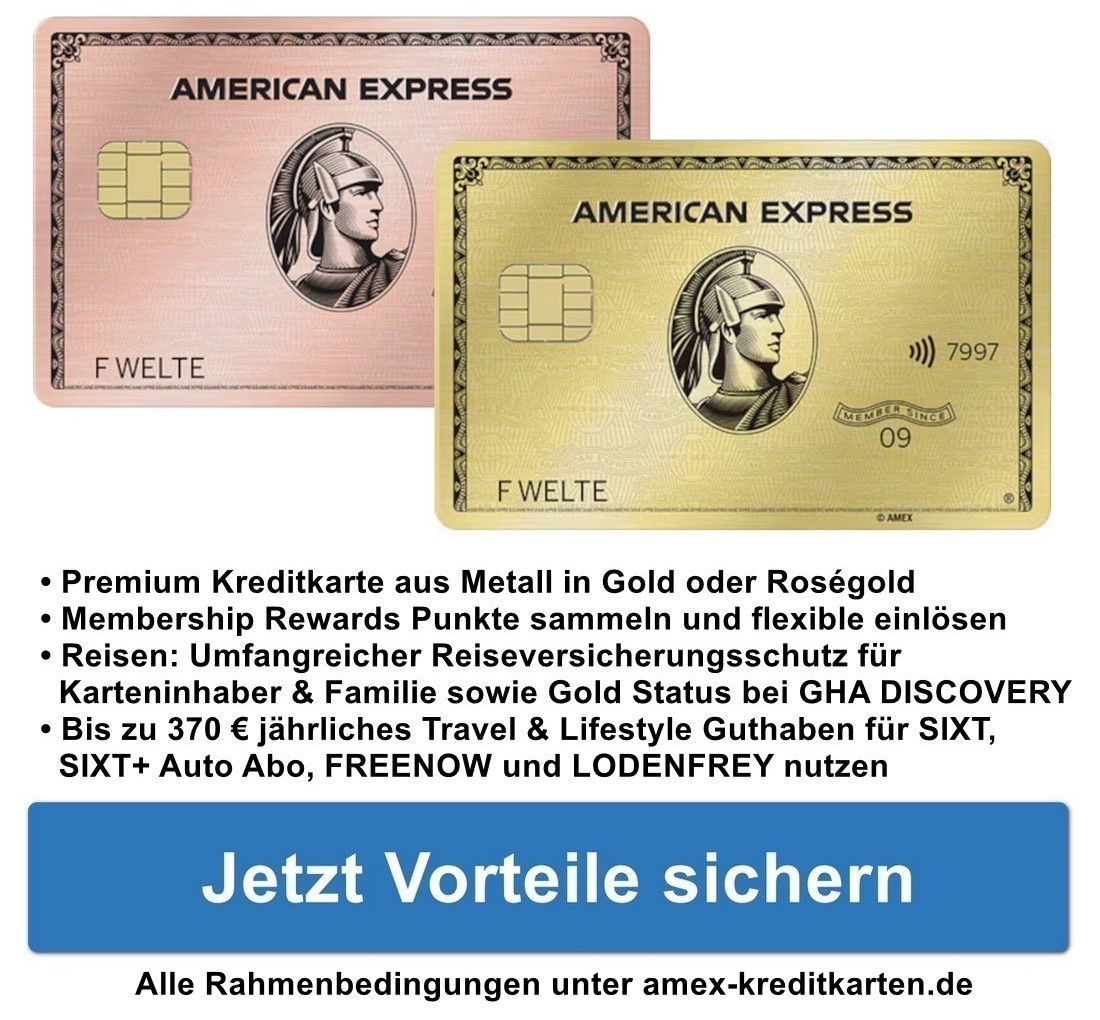 American Express Gold Card in zwei Farben