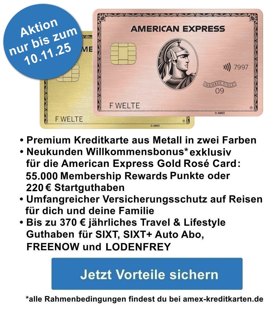 American Express Gold Karten in zwei Farben